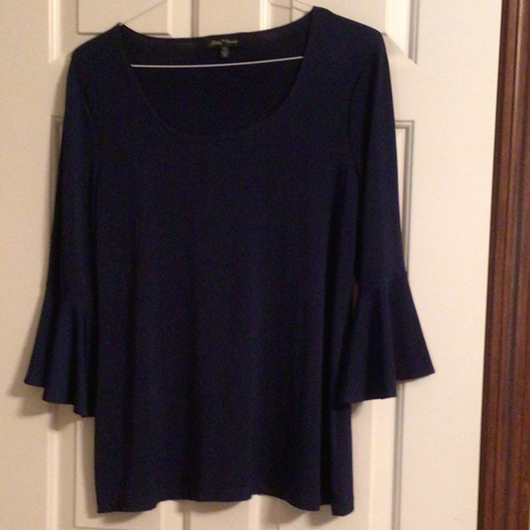 Navy, flare sleeve Slinky Brand top, size medium - Picture 1 of 5